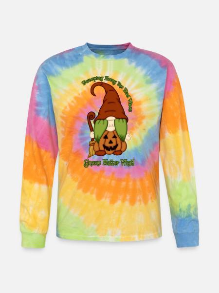 Gnome-O-Ween Pumpkin Witch Pun - Tie Dye Long Sleeve T-shirt - rainbow
