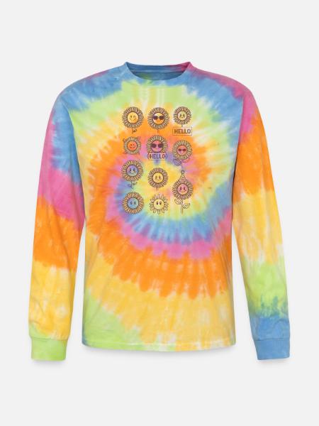 Sunflowers with Faces - Tie Dye Long Sleeve T-shirt - rainbow