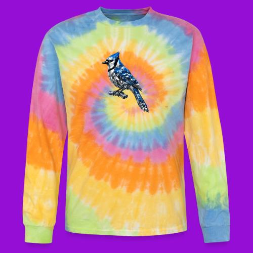 Silver Blue Jay on Perch - Tie Dye Long Sleeve T-shirt