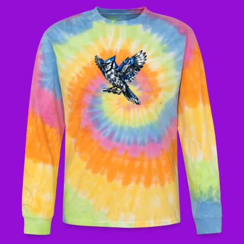 Silver Blue Jay Open Wing Perch - Tie Dye Long Sleeve T-shirt