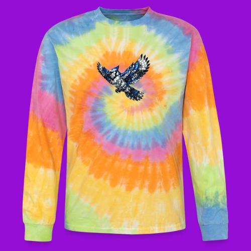 Silver Blue Jay in Flight - Tie Dye Long Sleeve T-shirt