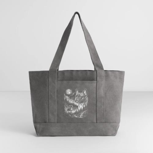 Vintage French Bulldog Moon Howling Tee - Cotton Pigment Dyed Tote Bag