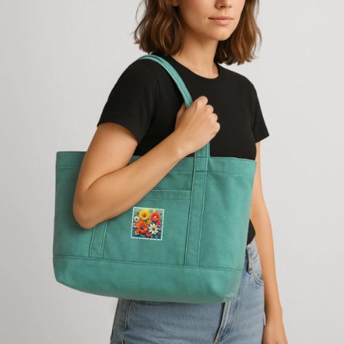 Vibrant Floral Fantasy Design - Cotton Pigment Dyed Tote Bag