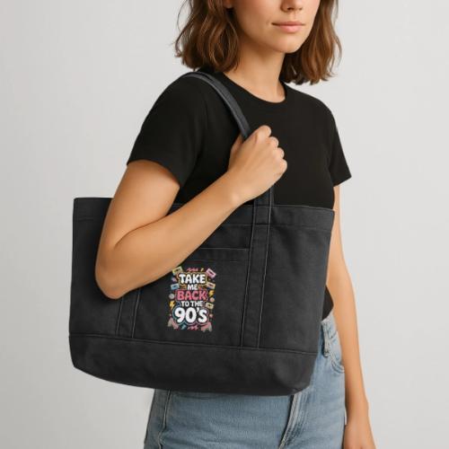 Retro 90s Take Me Back Graphic Art - Cotton Pigment Dyed Tote Bag
