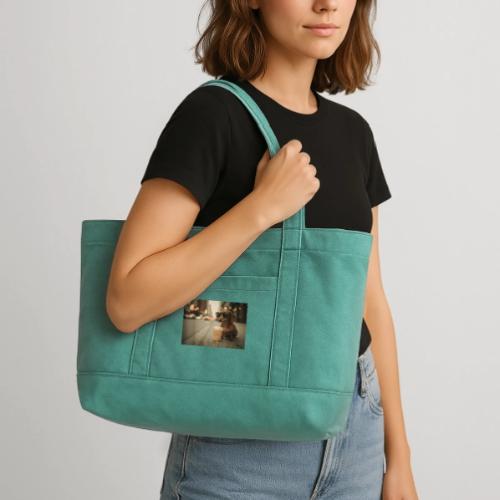 Funny Dachshund Iced Coffee Lover Tee - Cotton Pigment Dyed Tote Bag