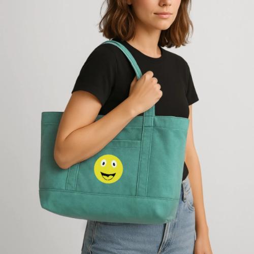 Yellow Happy Face Print - Cotton Pigment Dyed Tote Bag