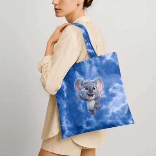 Joyful 3D Baby Koala with Arms Up - Tie Dye Tote Bag