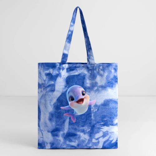 Purple-White Smiling Baby Dolphin - Tie Dye Tote Bag