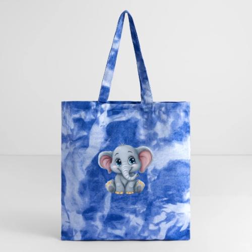 Sweet Cartoon Baby Elephant with Big Eyes - Tie Dye Tote Bag