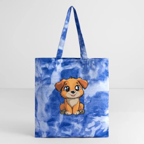Cute Sitting Puppy Cartoon with Big Eyes - Tie Dye Tote Bag