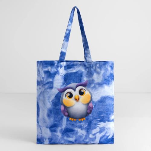 Colorful Cartoon Baby Owl with Big Sparkling Eyes - Tie Dye Tote Bag