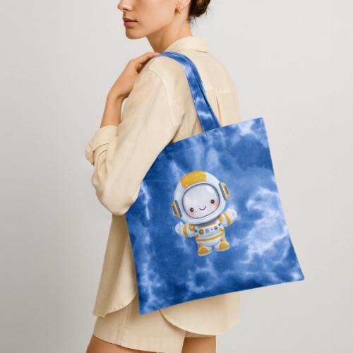 Cute Cartoon Baby Astronaut in White and Yellow - Tie Dye Tote Bag