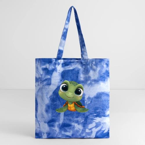Cheerful Green Cartoon Sea Turtle with Big Eyes - Tie Dye Tote Bag