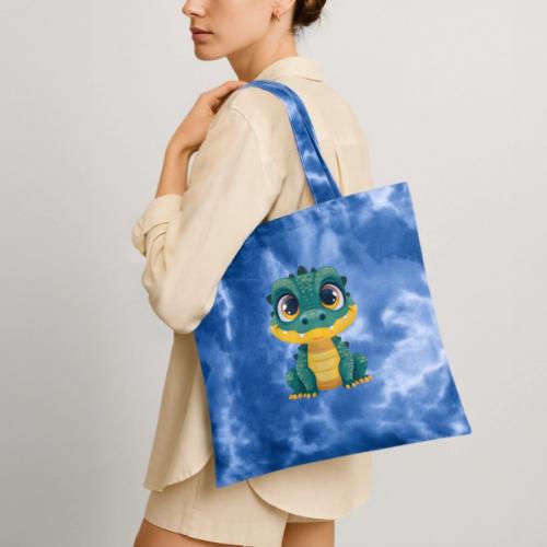 Smiling Cartoon Alligator - Tie Dye Tote Bag