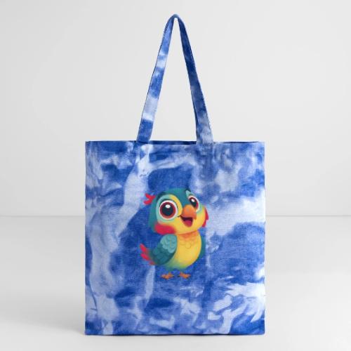 Bright Cartoon Parrot with Joyful Expression - Tie Dye Tote Bag