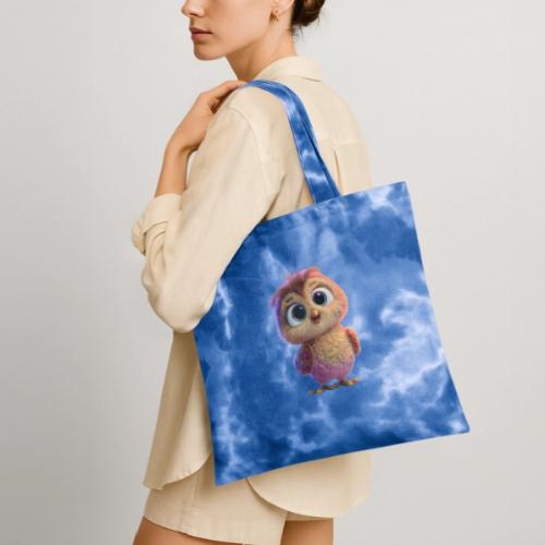 Adorable Baby Owl with Big Eyes - Tie Dye Tote Bag