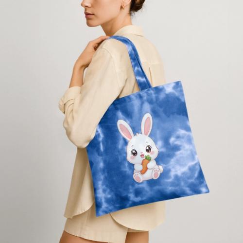 Cute Bunny Rabbit Holding Carrot – Kawaii Easter - Tie Dye Tote Bag