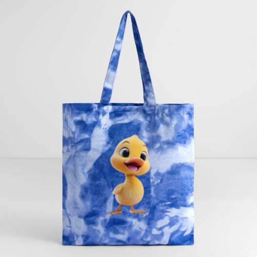 Bright Yellow Baby Duck Smiling - Tie Dye Tote Bag