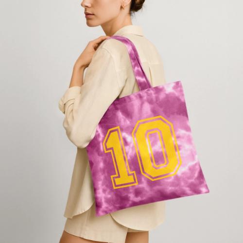 Number 10 in a classic athletic collegiate font - Tie Dye Tote Bag