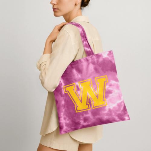Letter W – Capital Athletic Alphabet Monogram - Tie Dye Tote Bag
