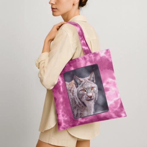 Lynx Portrait Piercing Eyes Design - Tie Dye Tote Bag