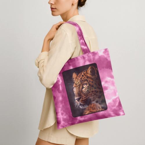Amur Leopard Face Wildlife Design - Tie Dye Tote Bag