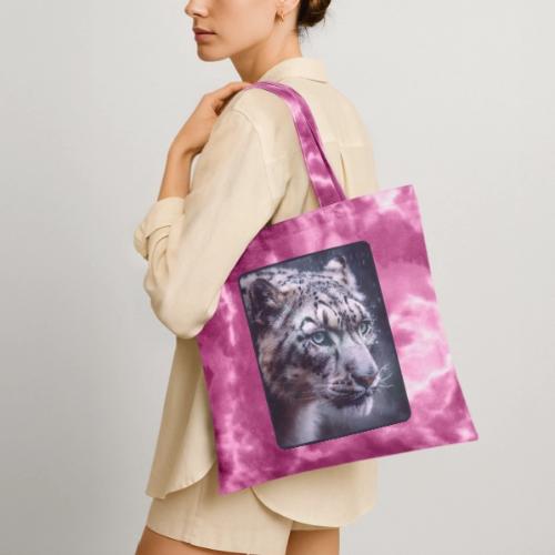 Snow Leopard Blue Eyes Design - Tie Dye Tote Bag