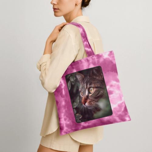 Tabby Cat Jungle Eyes Design - Tie Dye Tote Bag