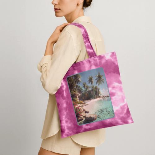 Serene Tropical Beach Floral Design - Tie Dye Tote Bag