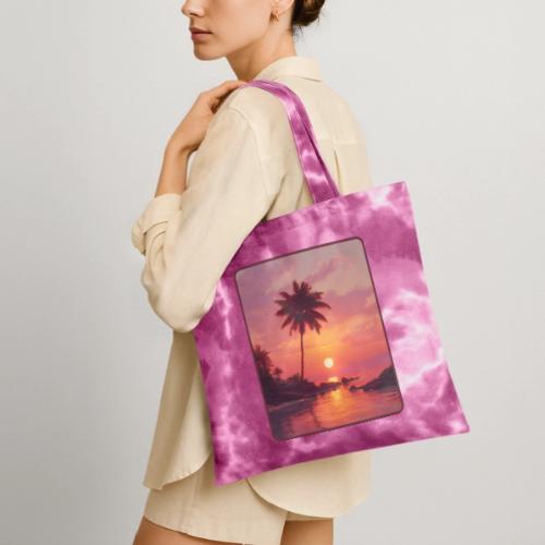 Tropical Beach Sunset Palm Design - Tie Dye Tote Bag