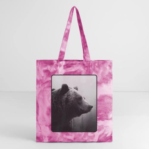 Grizzly Bear Black White Portrait Design - Tie Dye Tote Bag