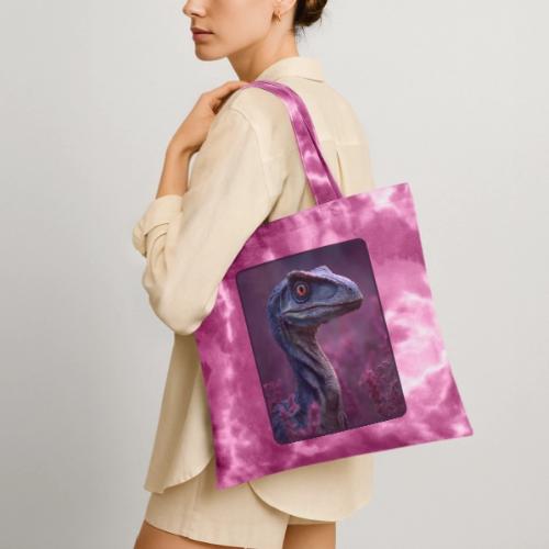 Blue Velociraptor Portrait Design - Tie Dye Tote Bag