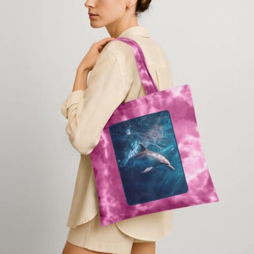 Dolphin Sunlit Ocean Serenity Design - Tie Dye Tote Bag