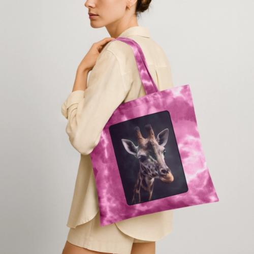 Majestic Giraffe Artistic Portrait Design - Tie Dye Tote Bag