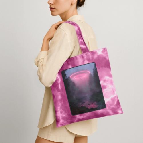 Neon UFO Forest River Design - Tie Dye Tote Bag