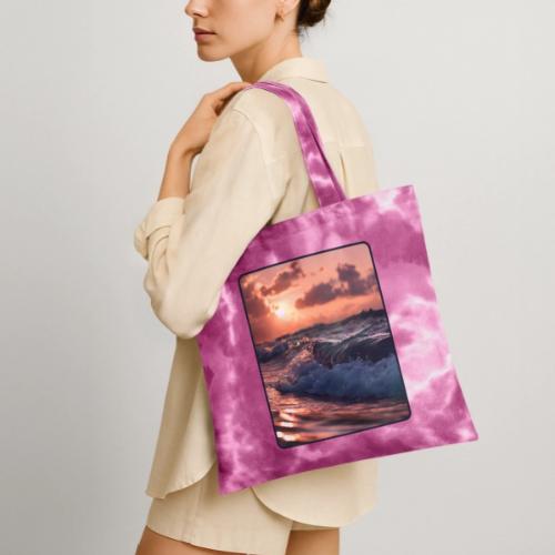 Golden Sunset Ocean Wave - Tie Dye Tote Bag