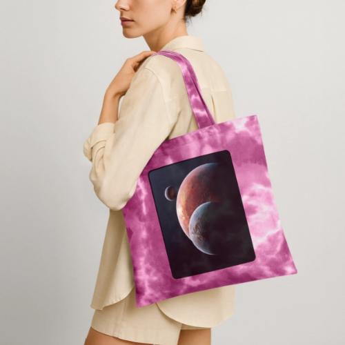 Three Planets Deep Space Design - Tie Dye Tote Bag