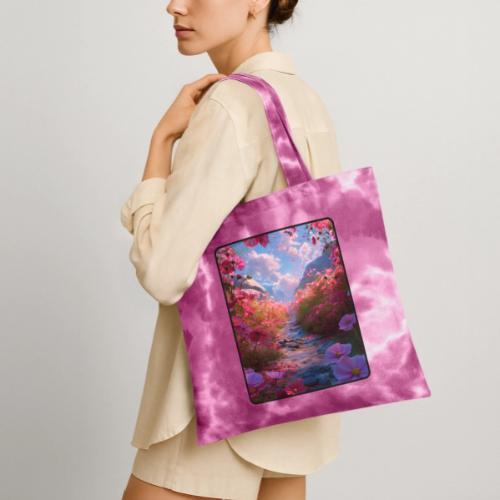 Dreamy Cosmos Valley Landscape Art - Tie Dye Tote Bag
