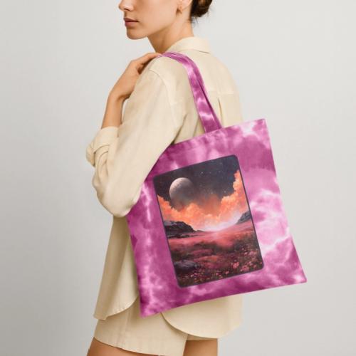 Moonlit Fantasy Flower Landscape - Tie Dye Tote Bag