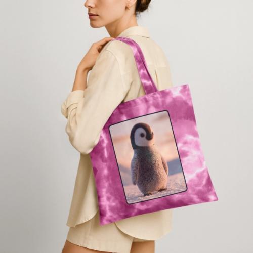 Cute Penguin Chick Sunrise Design - Tie Dye Tote Bag