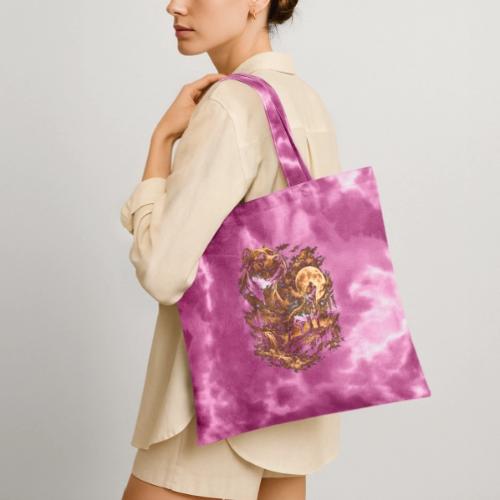Pit Bull Howling Moon Fantasy Forest Tee - Tie Dye Tote Bag