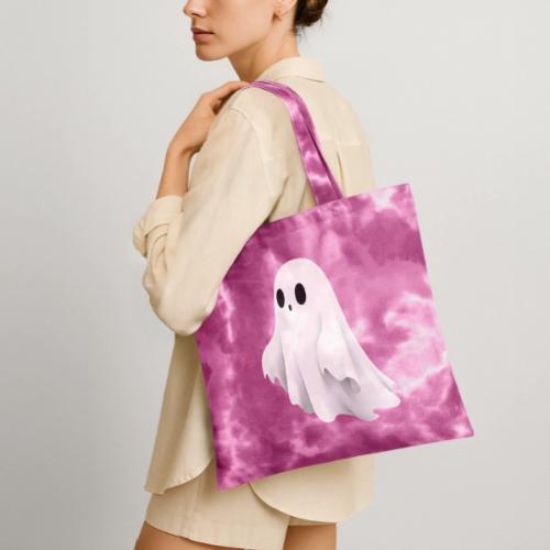 Cute Ghost Cartoon Design - Tie Dye Tote Bag