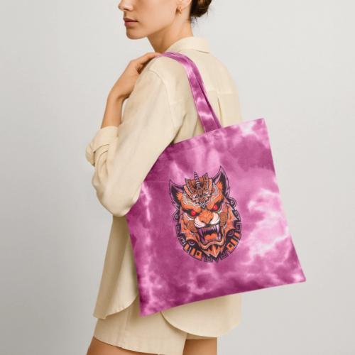 Tribal Demon Wolf Mask - Tie Dye Tote Bag