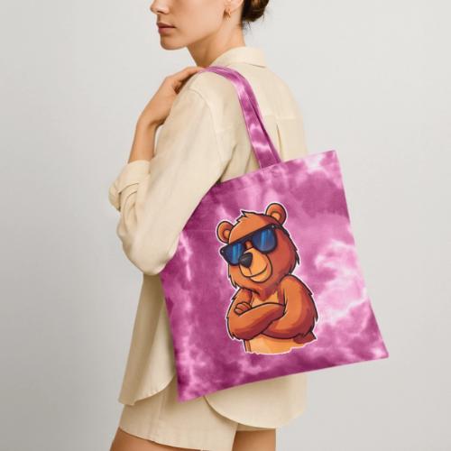 Cool Bear Sunglasses Cartoon Design - Tie Dye Tote Bag