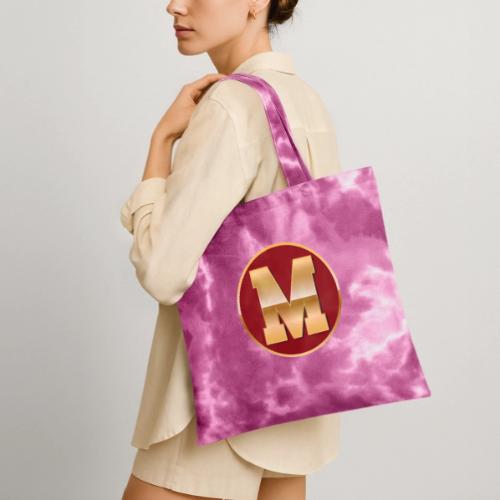 Letter M – Capital Varsity Alphabet Monogram - Tie Dye Tote Bag
