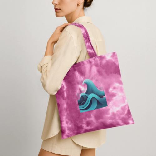 Dynamic Ocean Wave Illustration - Tie Dye Tote Bag