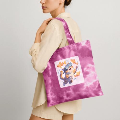 Cat: Neon Paws Adventure - Tie Dye Tote Bag
