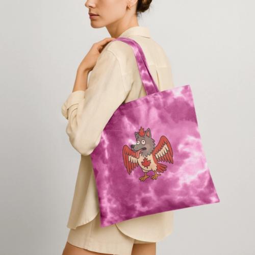 Maple-Mad Wolfbird – Quirky Canadian Creature - Tie Dye Tote Bag