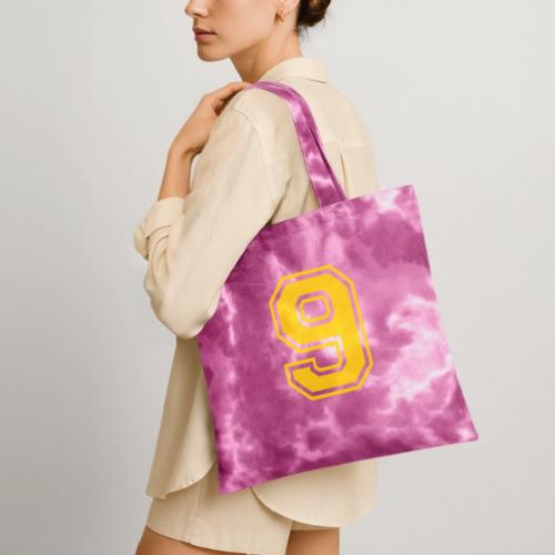 Number 9 in a classic athletic collegiate font - Tie Dye Tote Bag
