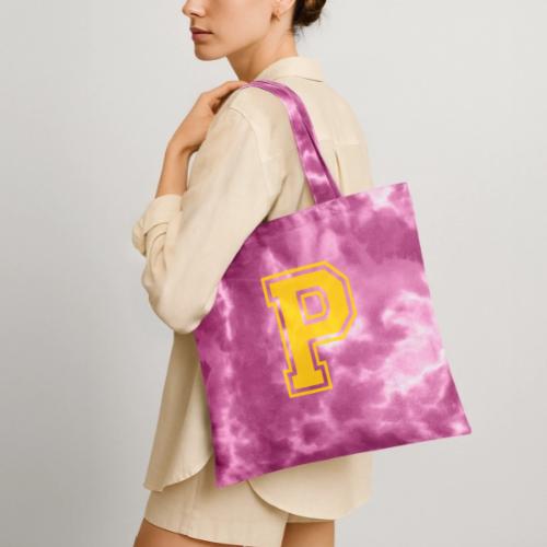 Letter P – Capital Athletic Alphabet Monogram - Tie Dye Tote Bag